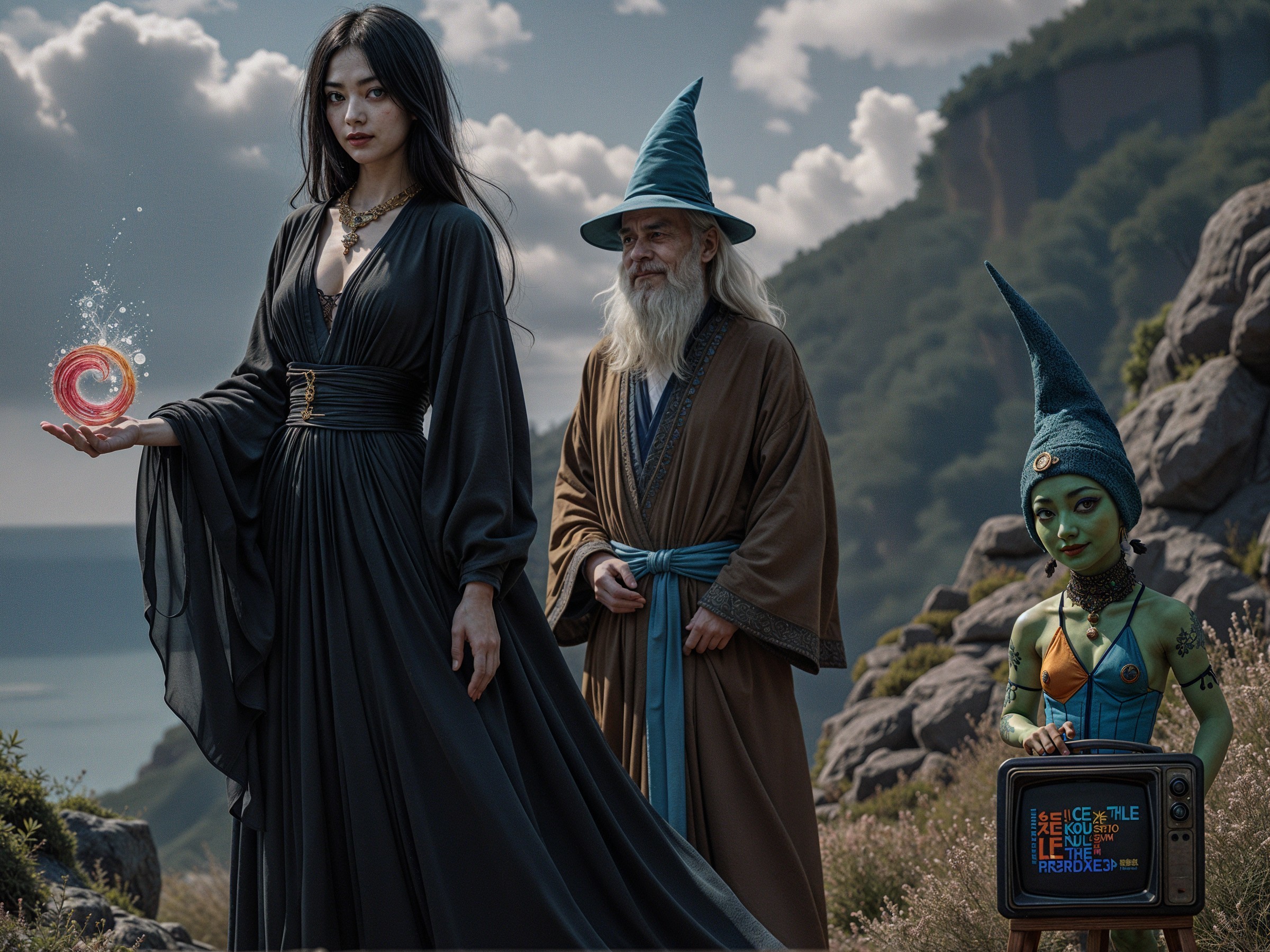 Sorceress and Wizard in a Mystical Fantasy Landscape