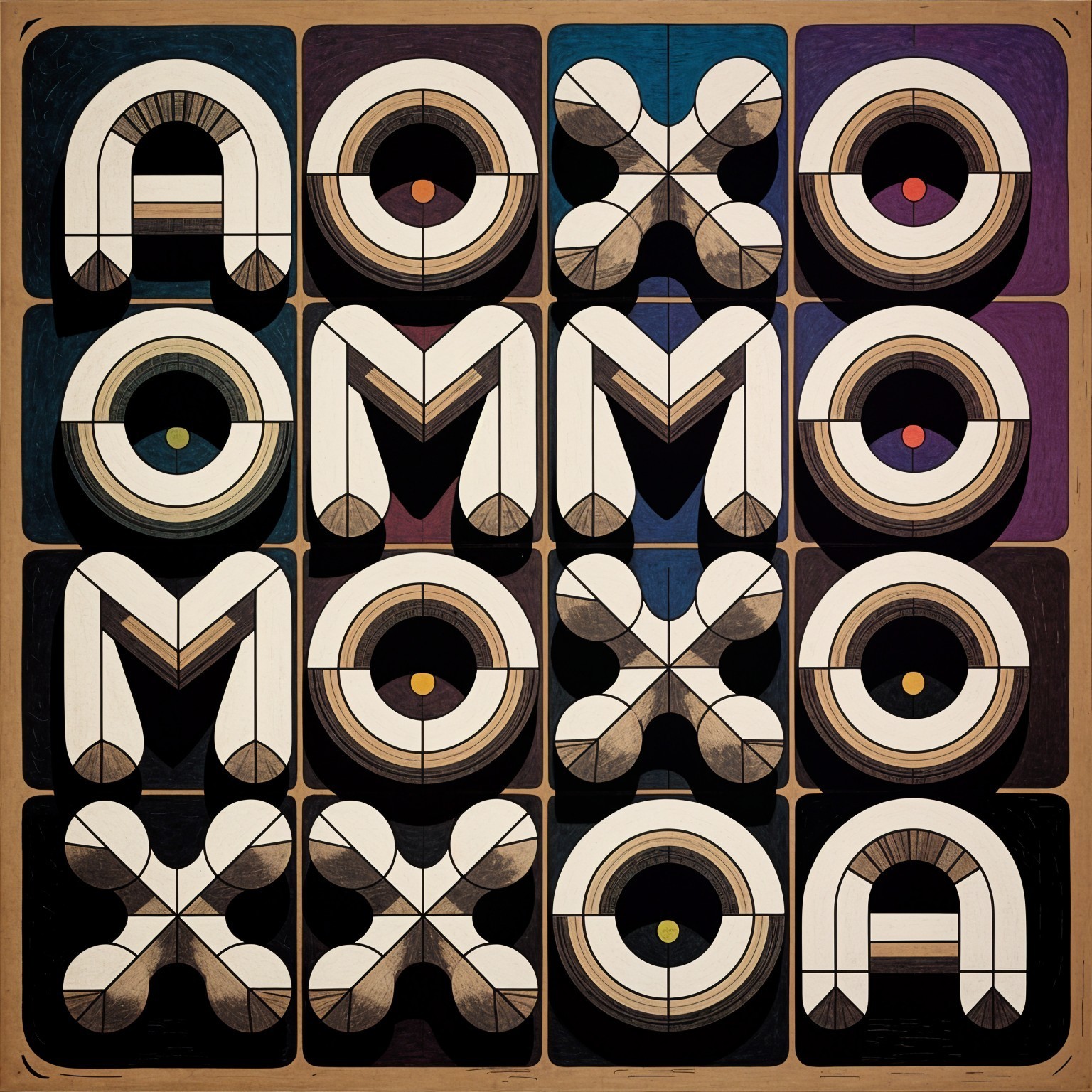 Abstract Geometric Shapes and Letters Composition