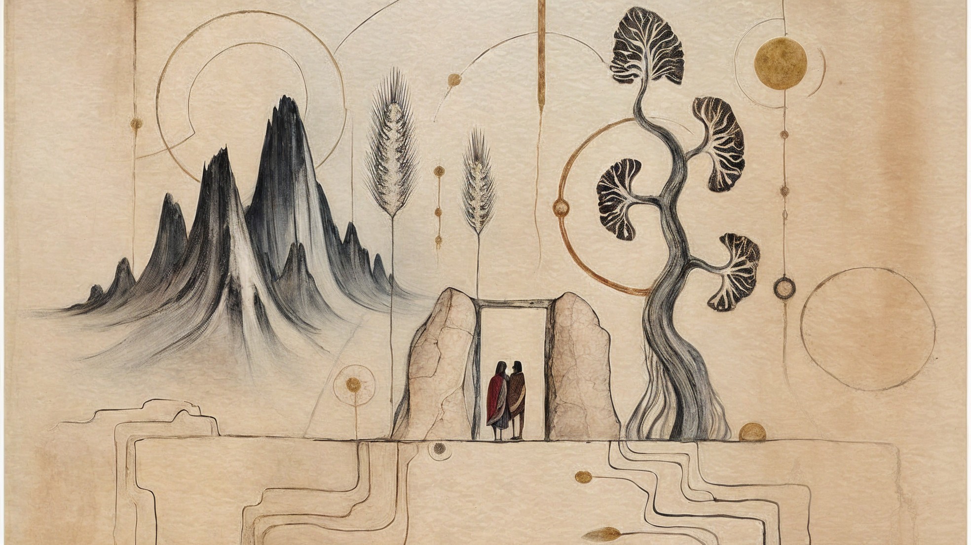 Abstract Landscape with Stone Archway and Figures