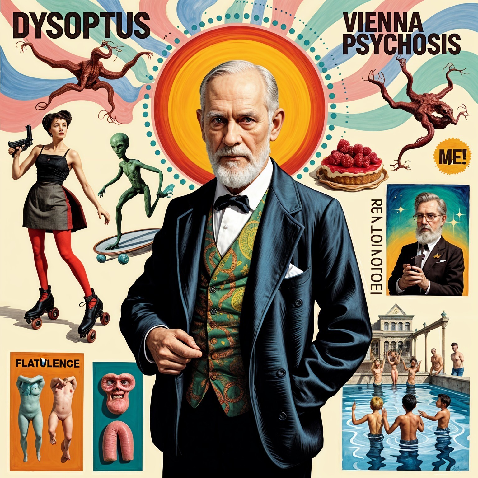 Vibrant Collage with Eclectic Imagery and Characters