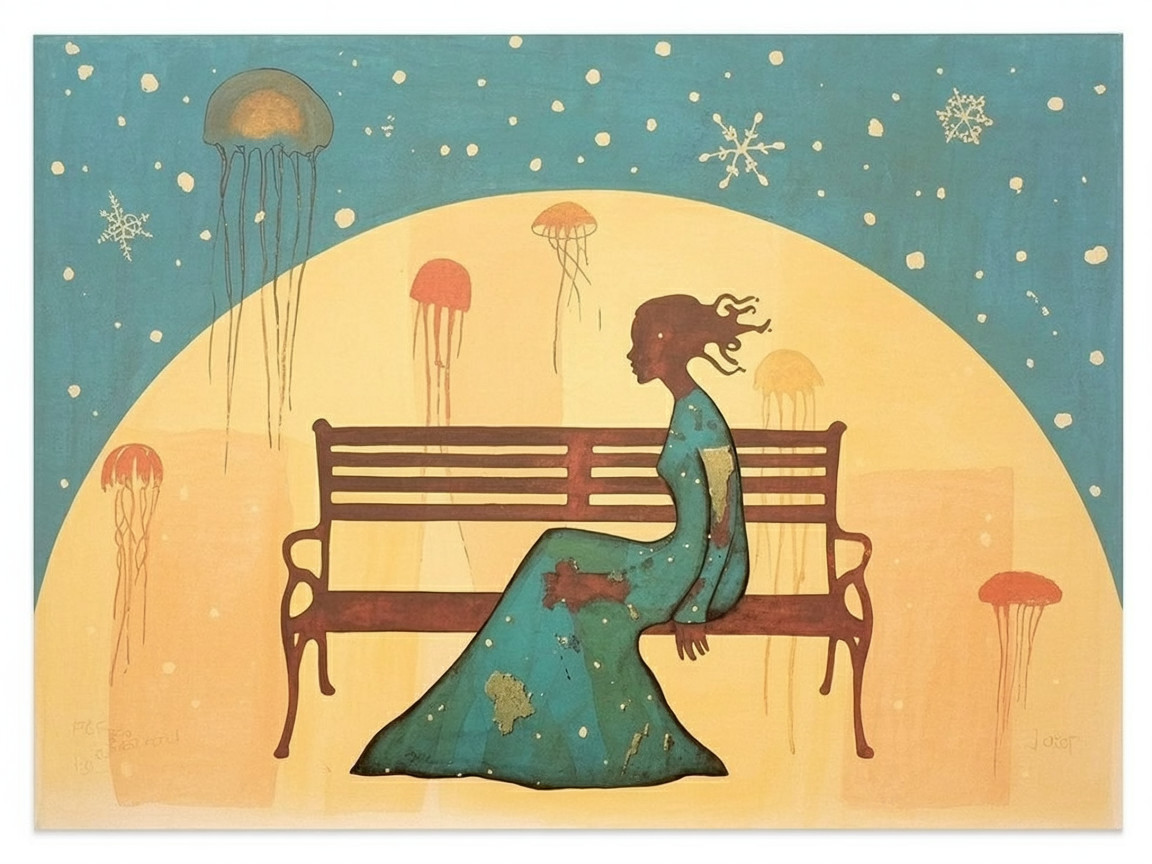 Silhouette of Woman in Dreamlike Colorful Scene