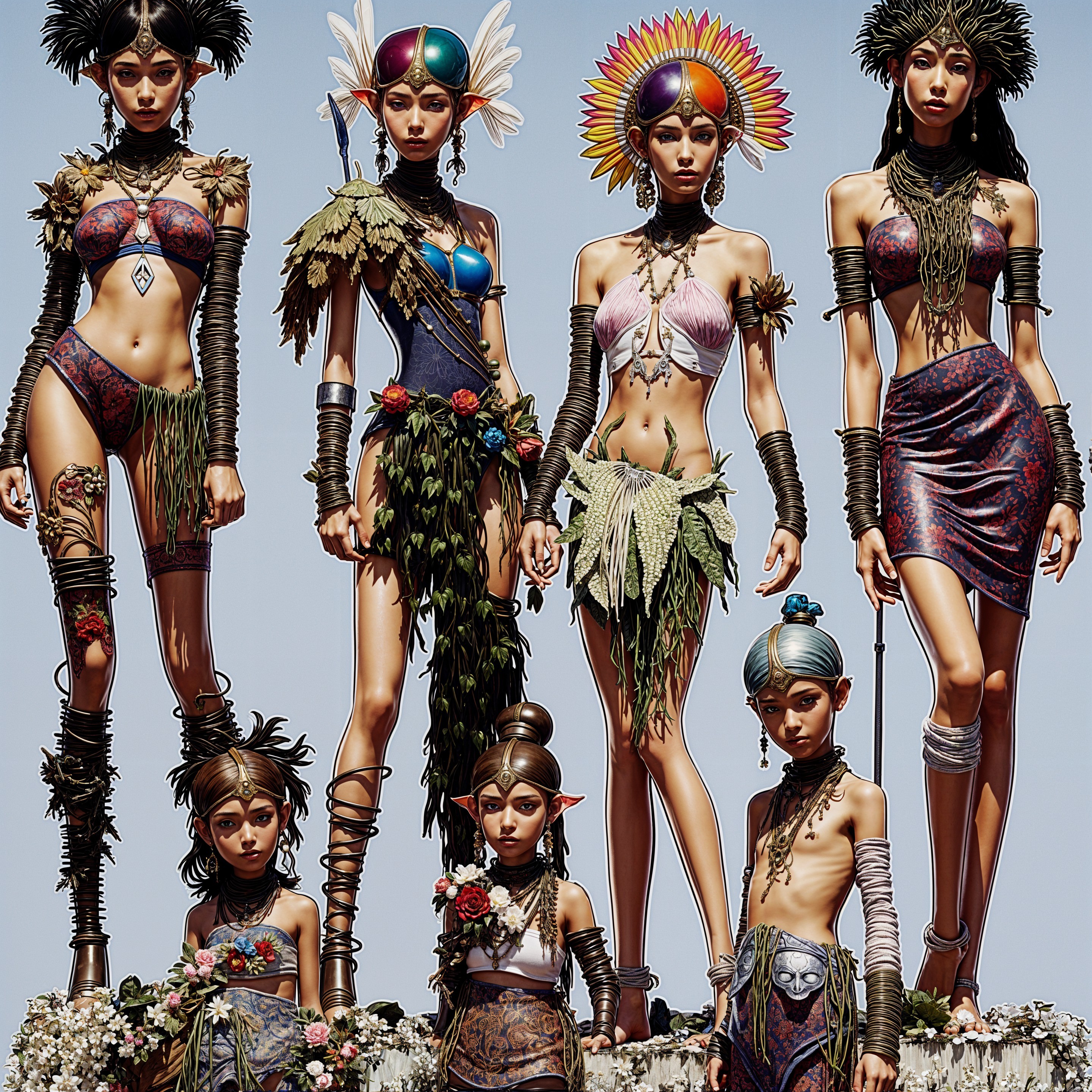 Elven Figures in Nature-Inspired Clothing Arrangement