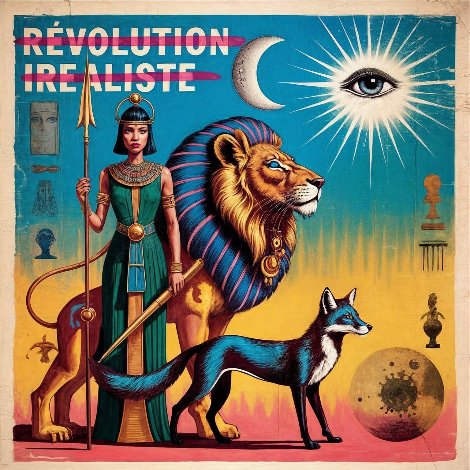 Vibrant Illustration of Egyptian Mythology and Surrealism