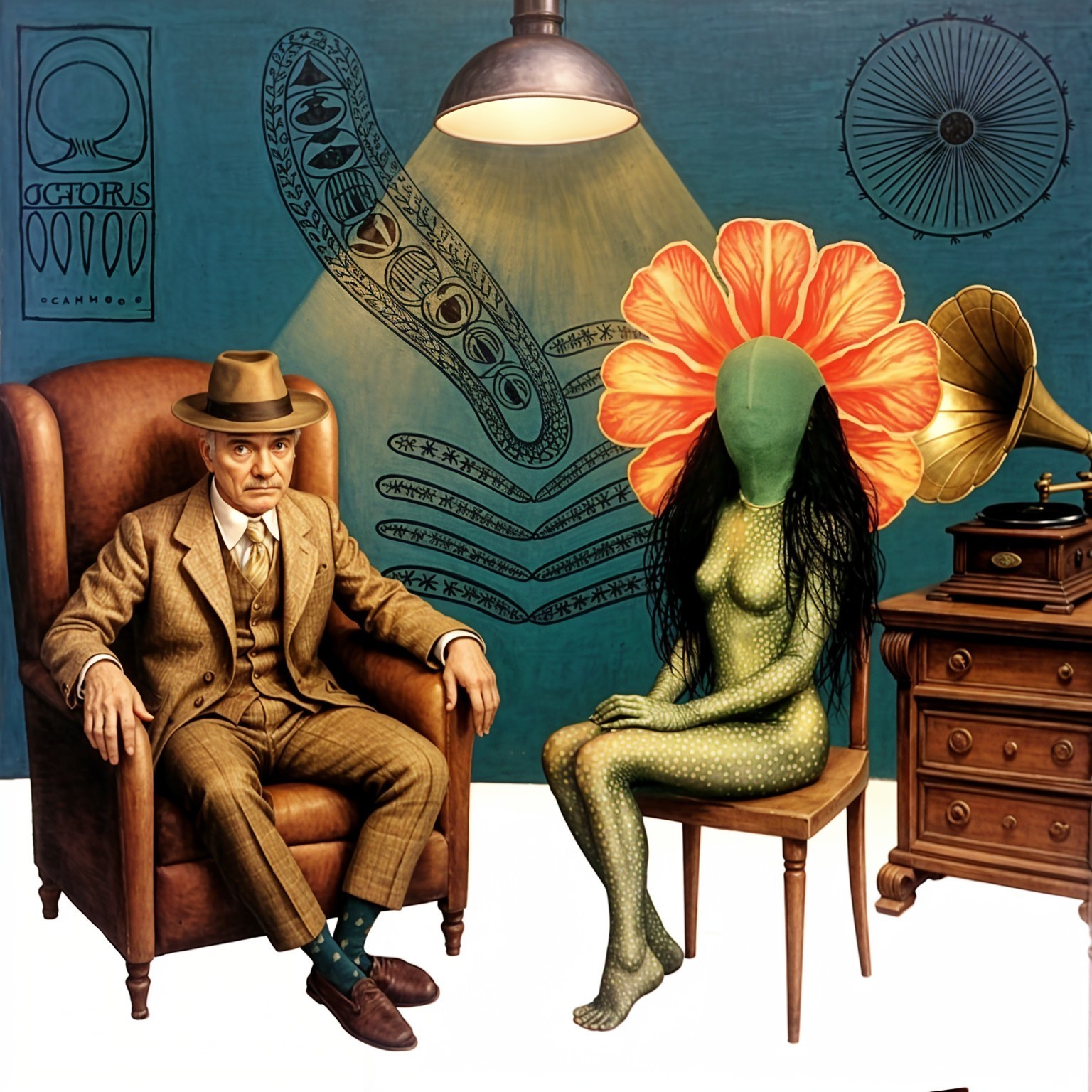 Surreal Composition with Vintage Armchair and Figures