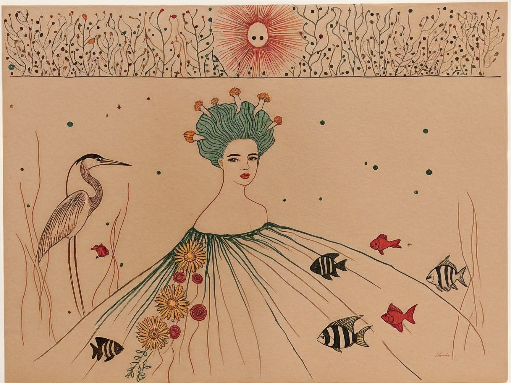 Whimsical Illustration of Serene Aquatic Figure