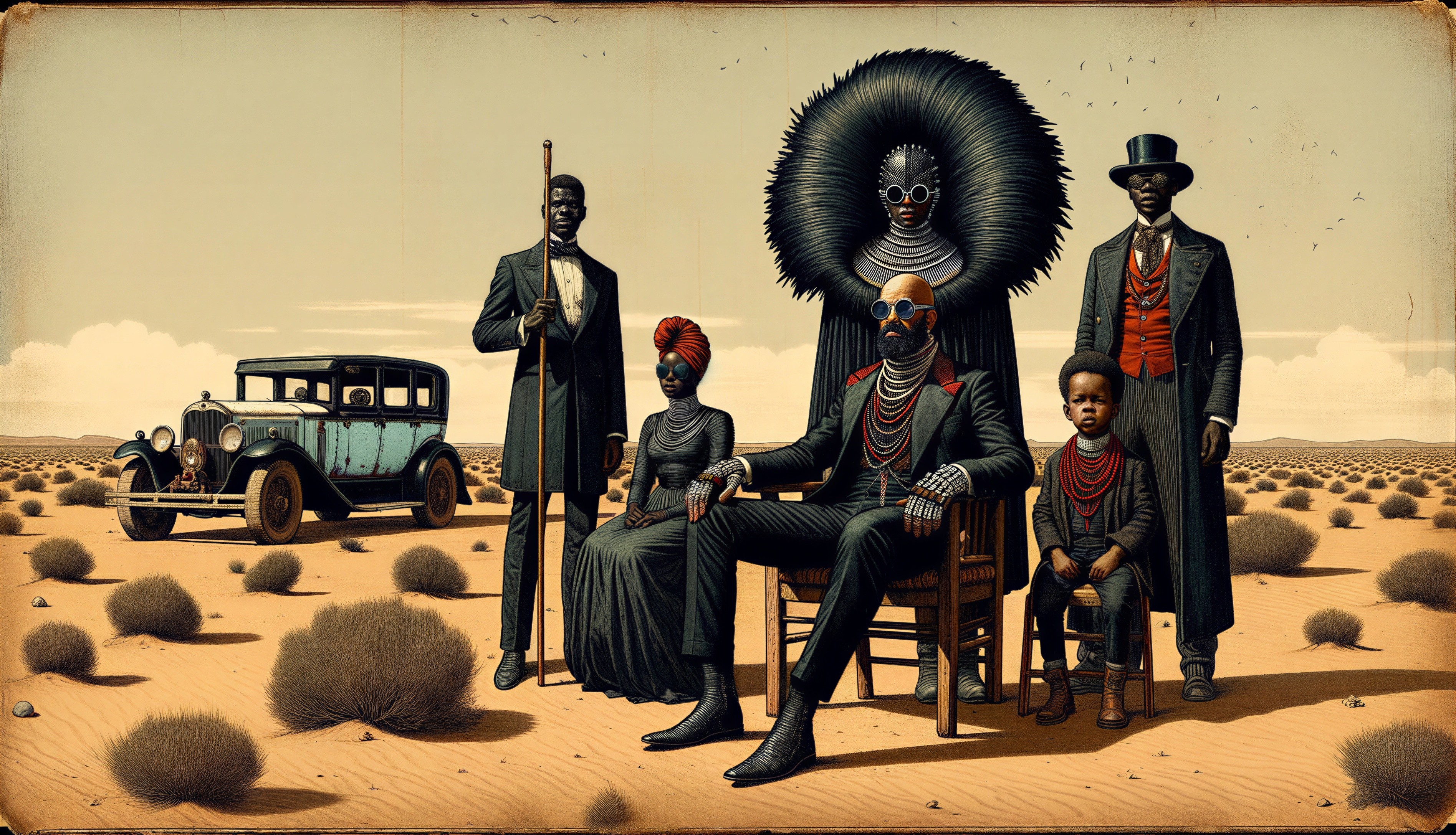 Elegant Figures in Gothic Vintage Desert Landscape