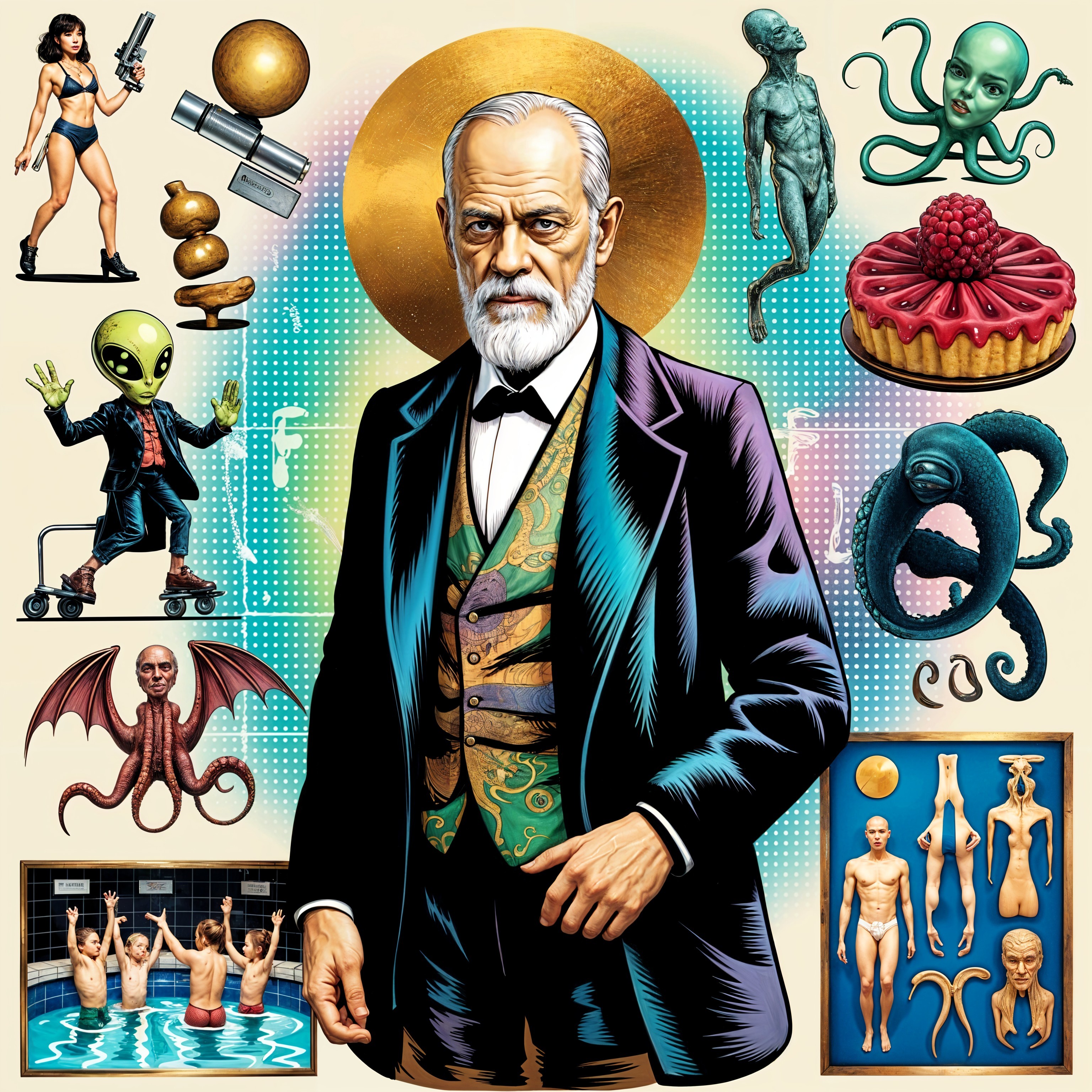 Stylized Collage of an Older Man in Tuxedo with Halo