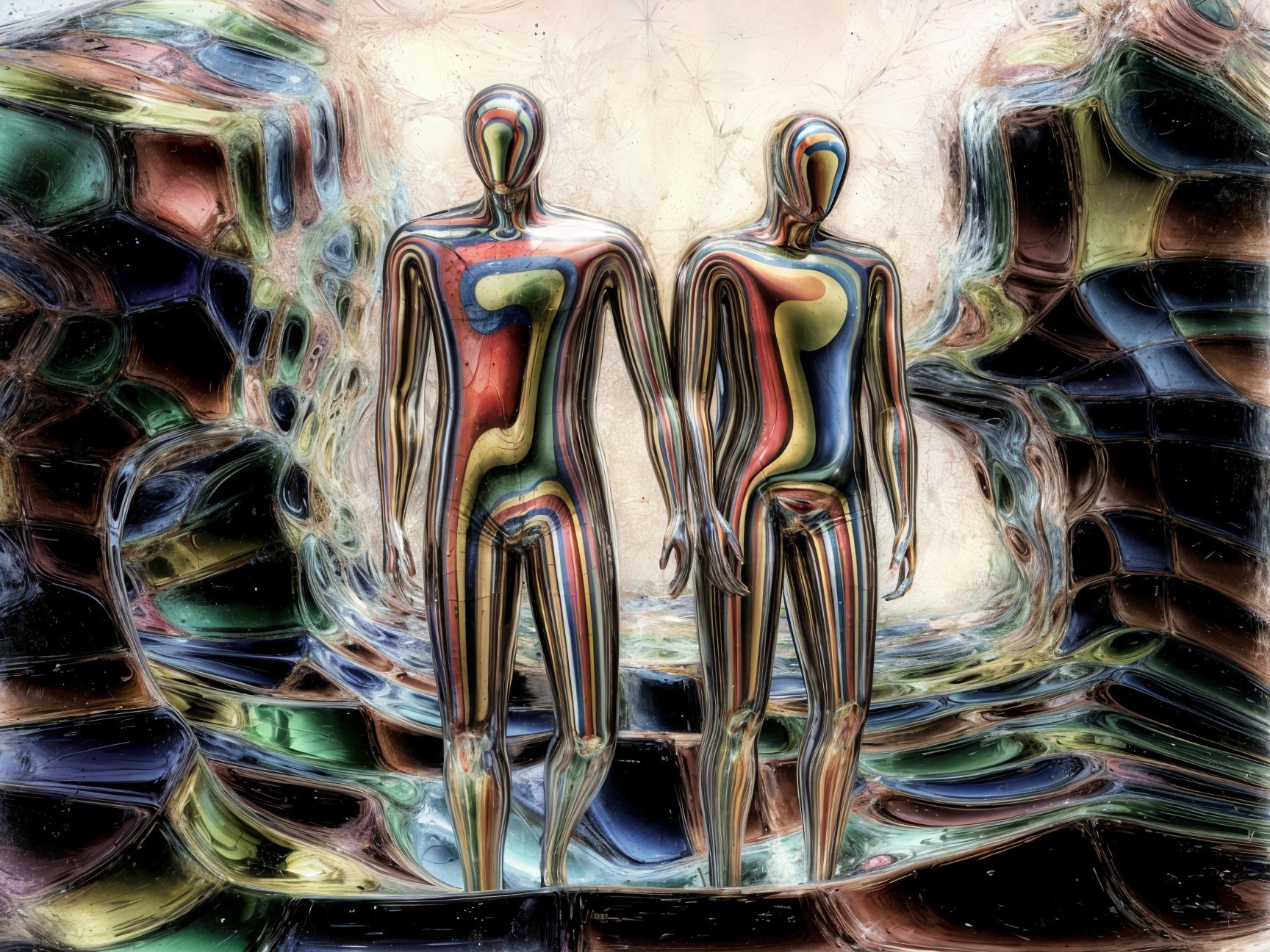 Abstract Human Figures in Colorful Surreal Setting