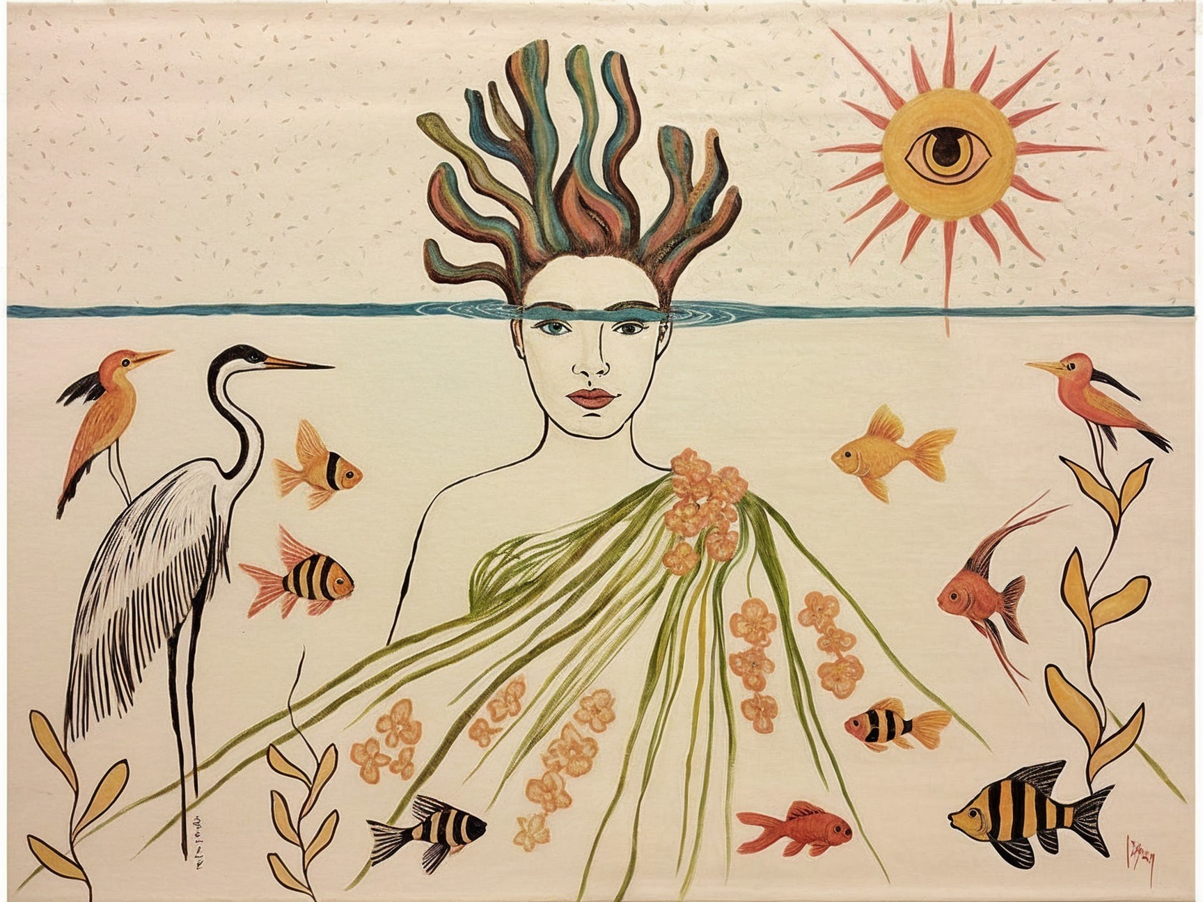 Surreal Aquatic Scene with Woman and Nature Elements