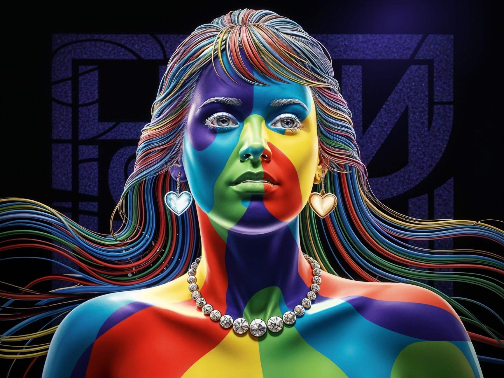 Portrait of a model with multicolored body paint