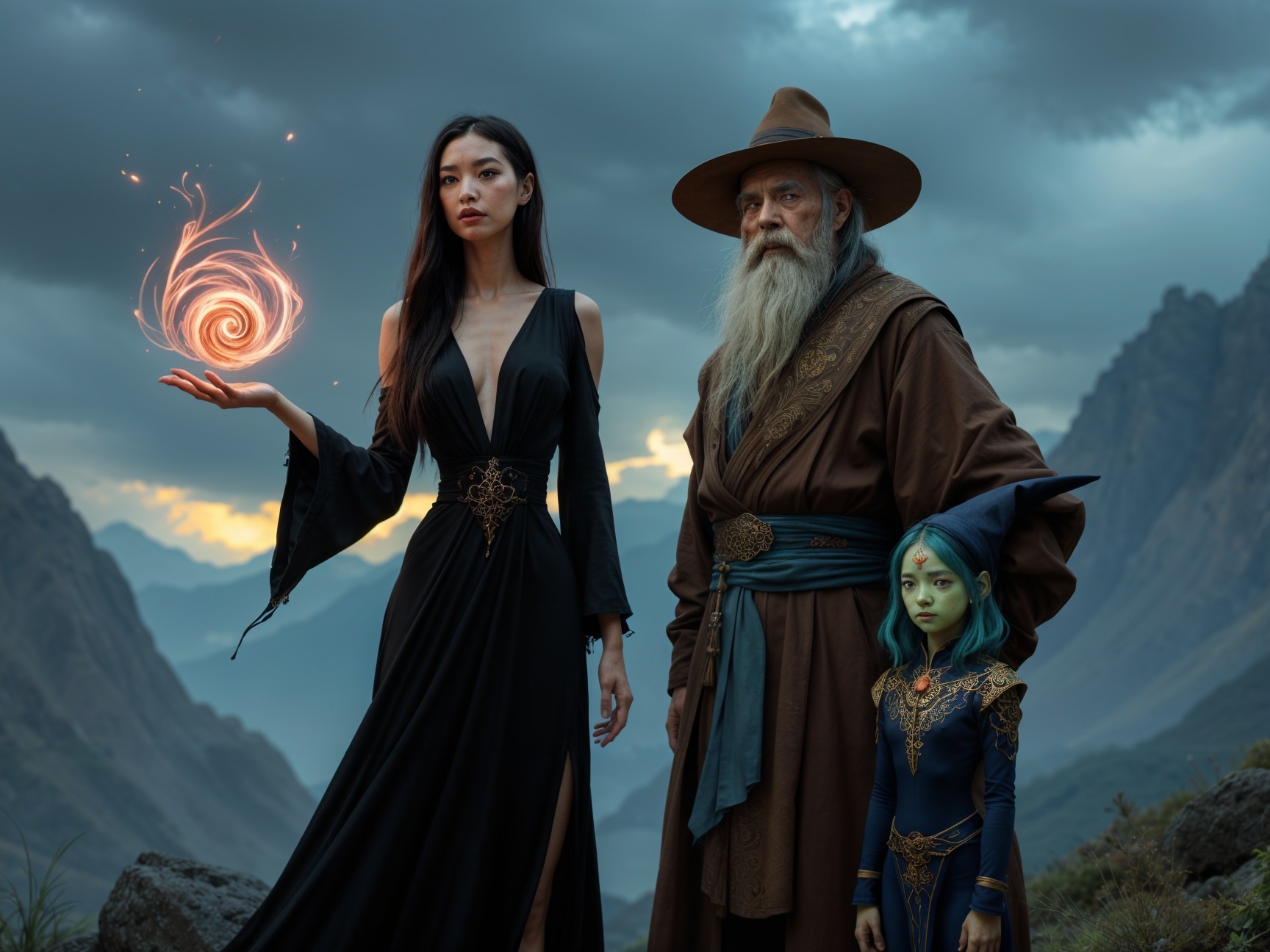 Mystical Landscape with Enchanting Characters at Dusk