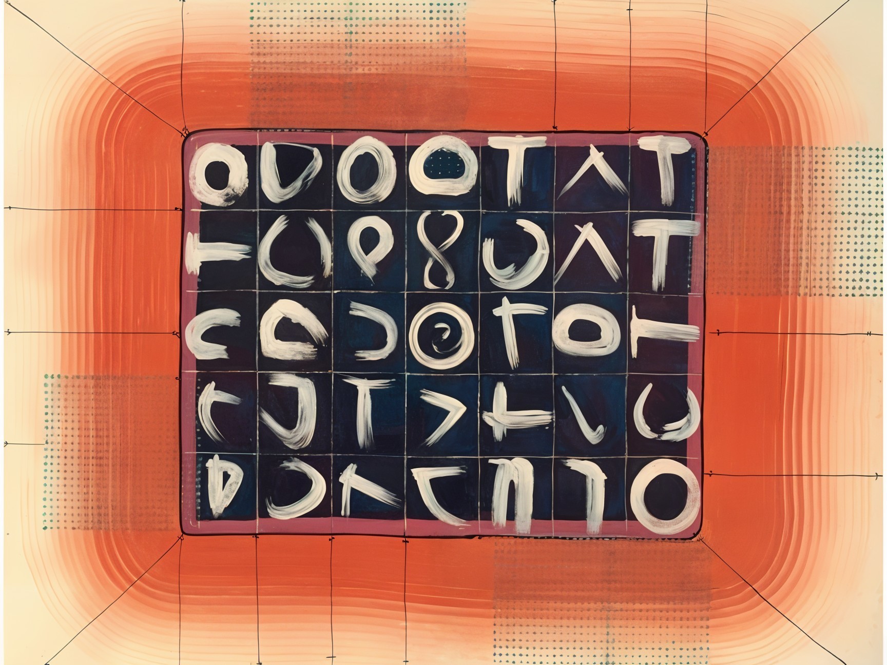 Abstract Brush-Stroke Characters on Orange Background
