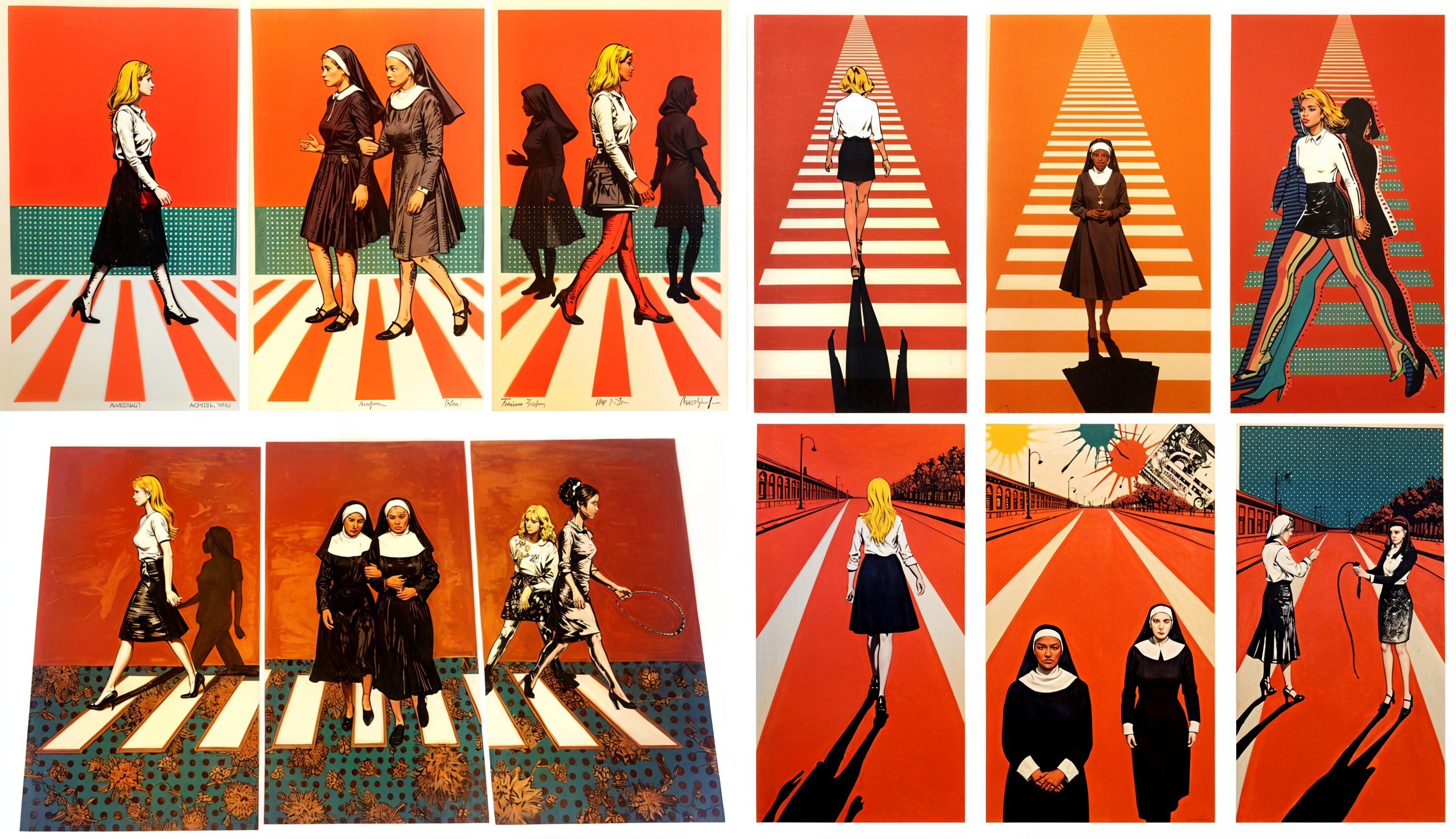 Vibrant Pop-Art Collage of Nuns and Women