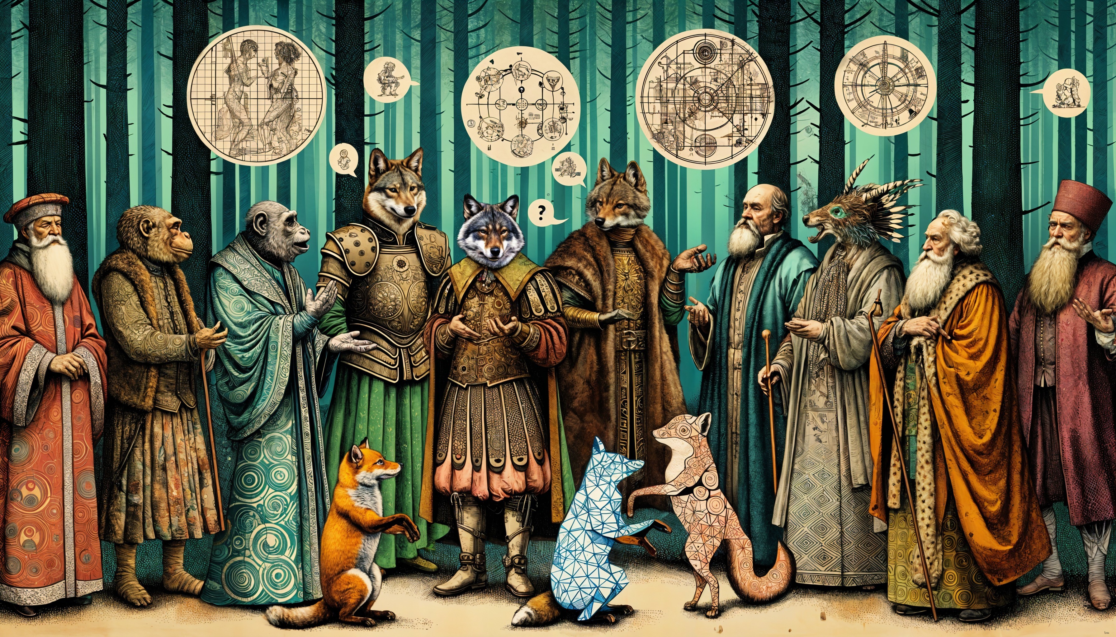 Whimsical Gathering of Animals and Humans in Armor