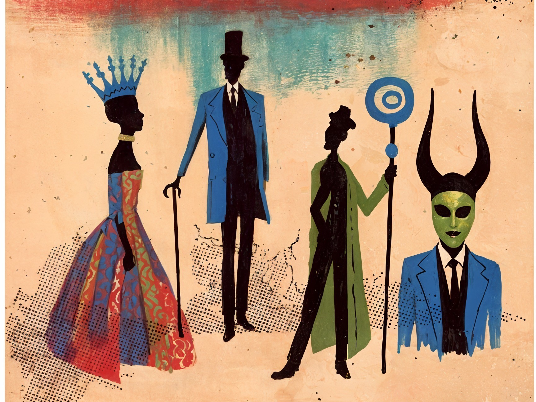 Stylized Illustration of Four Colorful Figures