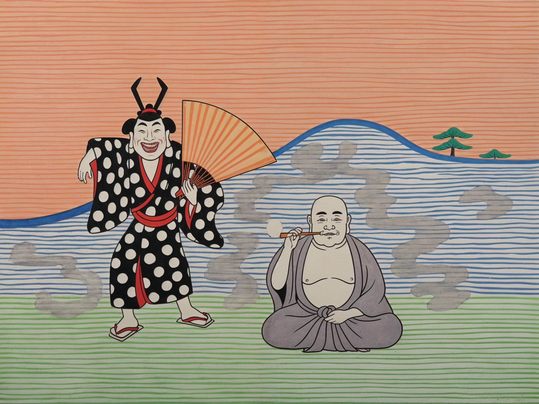 Vibrant Illustrated Scene with Two Distinct Characters