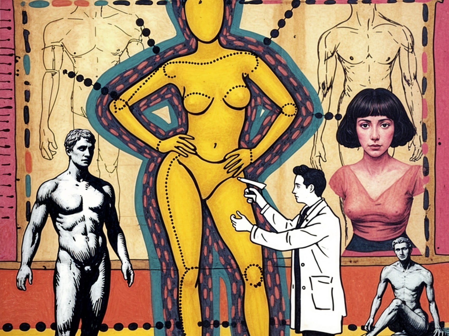 Colorful Collage of Human Anatomy and Figures