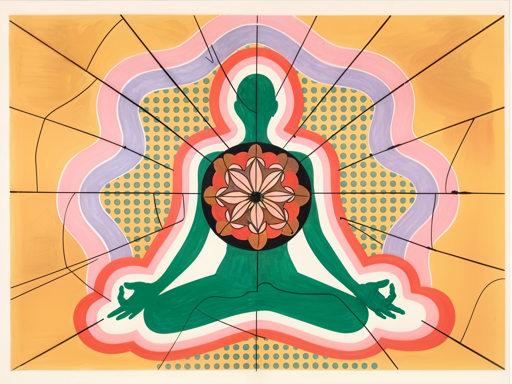 Abstract Meditative Figure Surrounded by Patterns