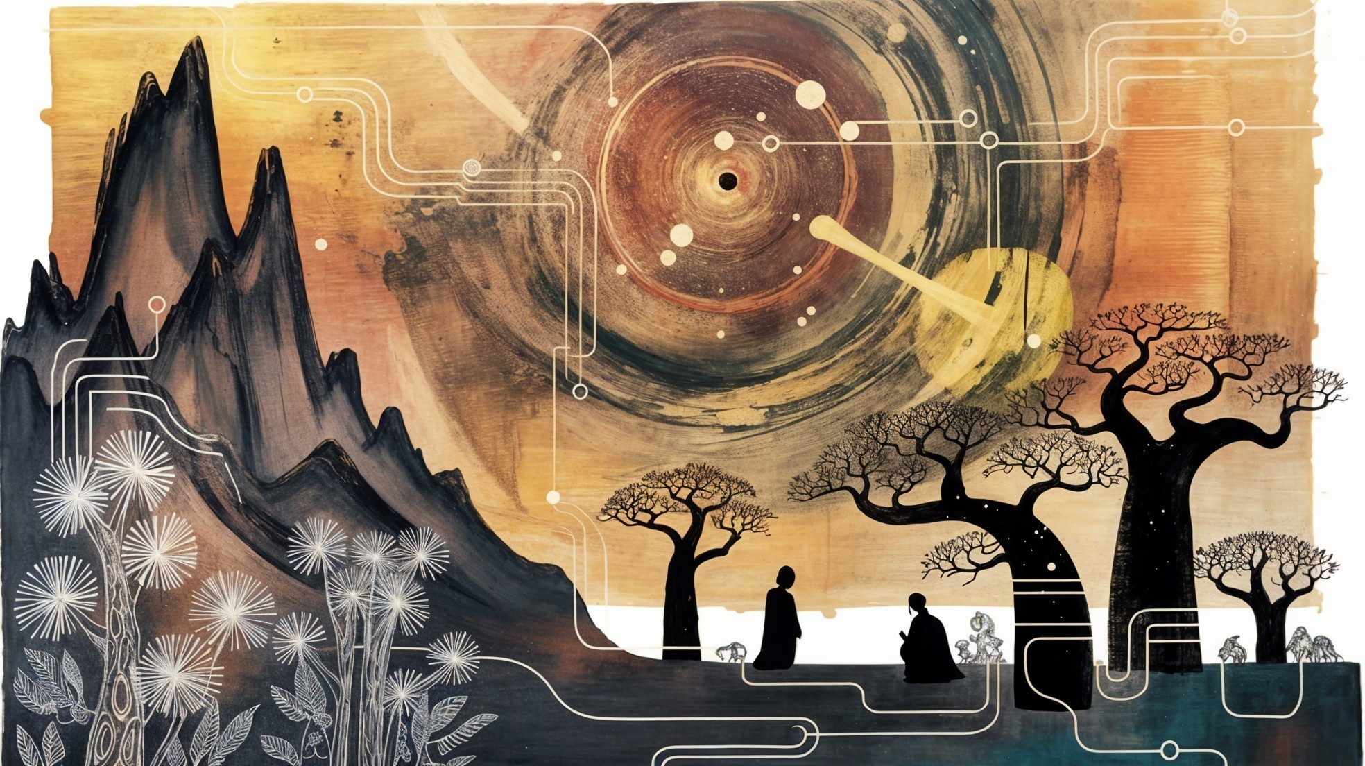 Serene Abstract Landscape with Cosmic Sky Elements