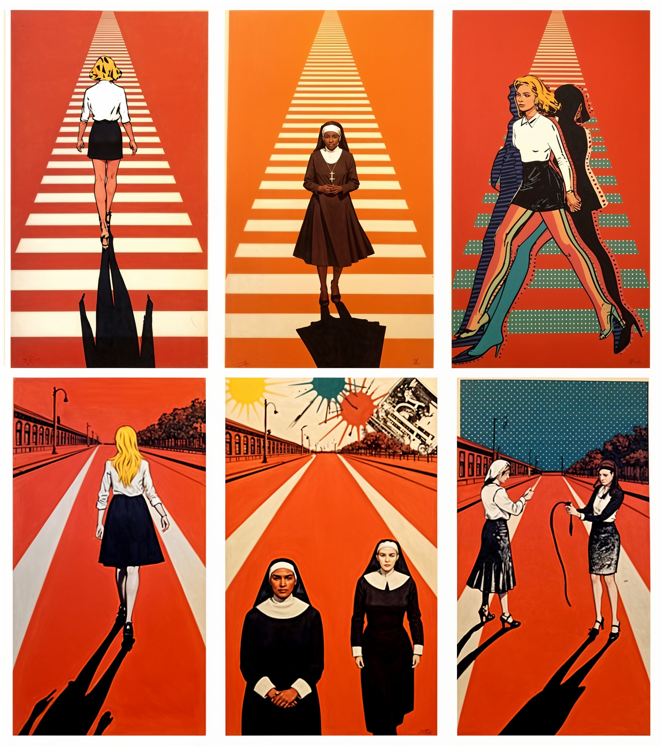 Six Vertical Panels of Dynamic Female Figures
