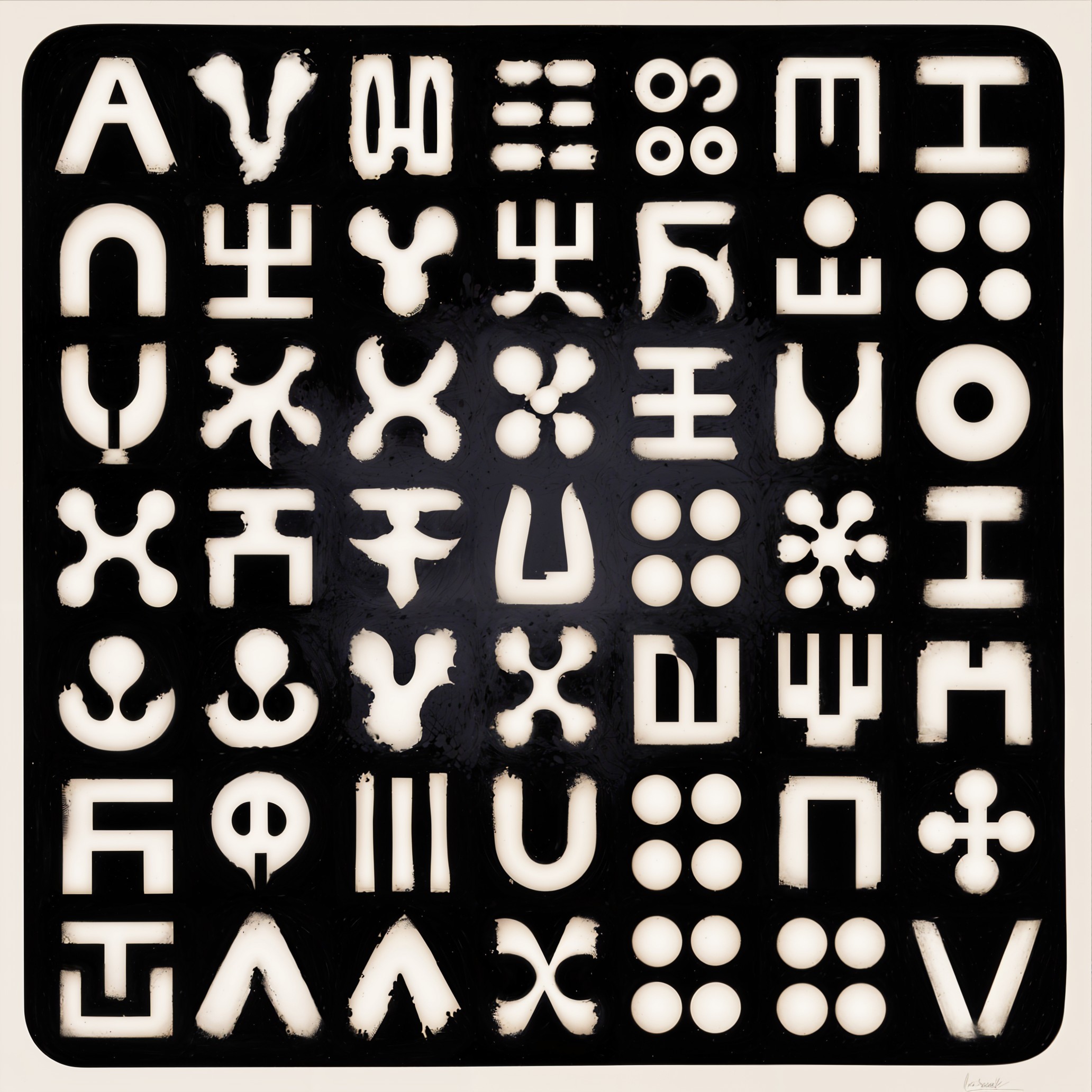 64 Unique Abstract Symbols in 8x8 Grid Formation