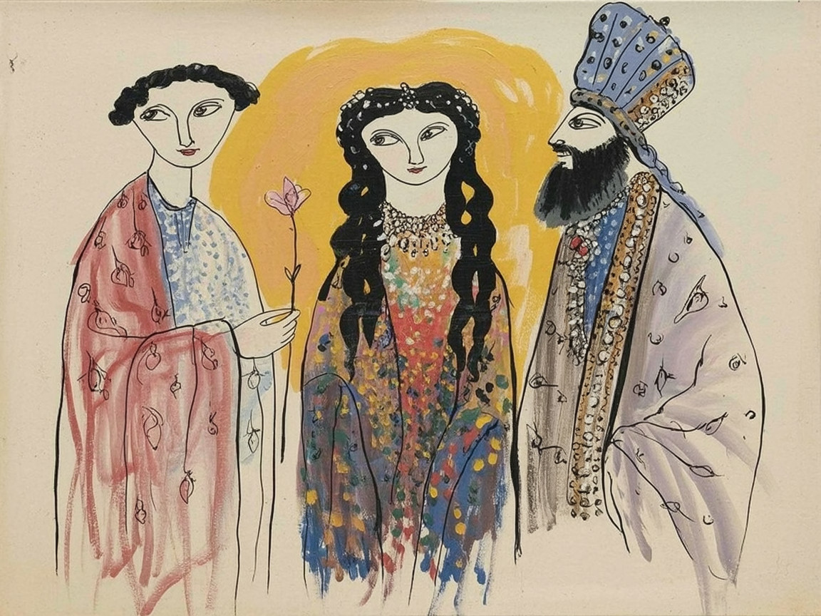 Colorful Illustration of Three Stylized Figures