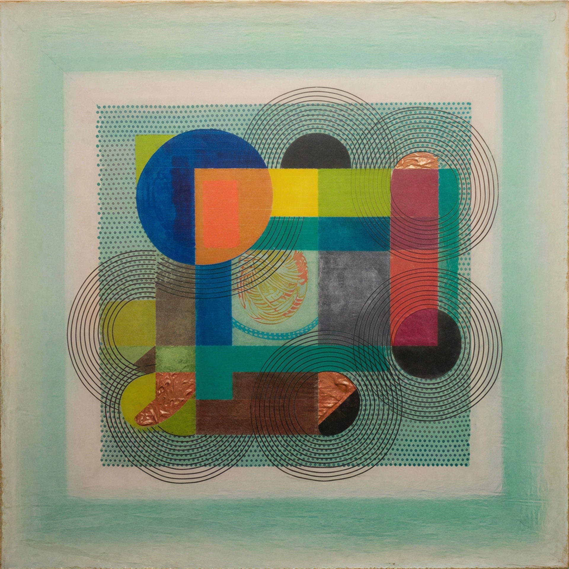 Colorful Abstract Painting with Geometric Shapes and Lines