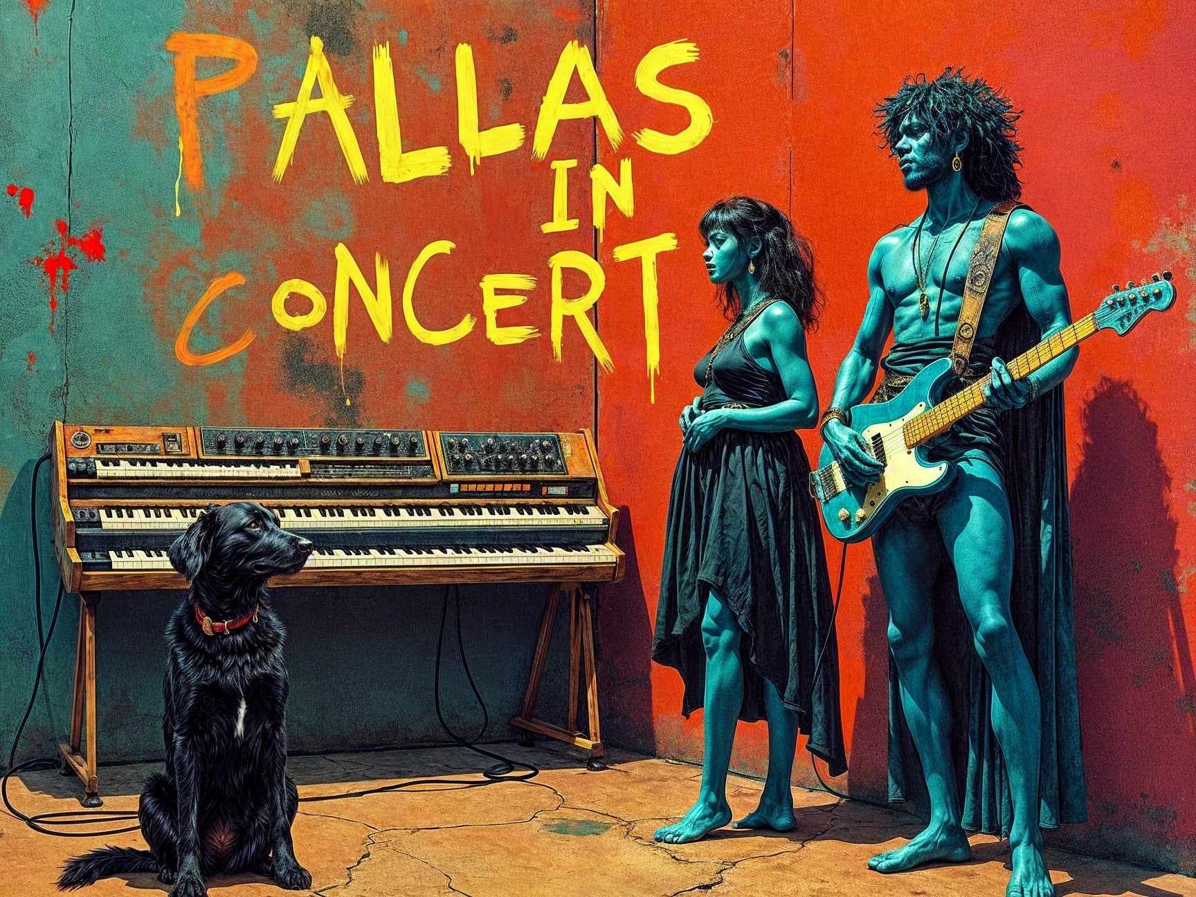 Surreal Concert Scene with Blue-Skinned Musicians