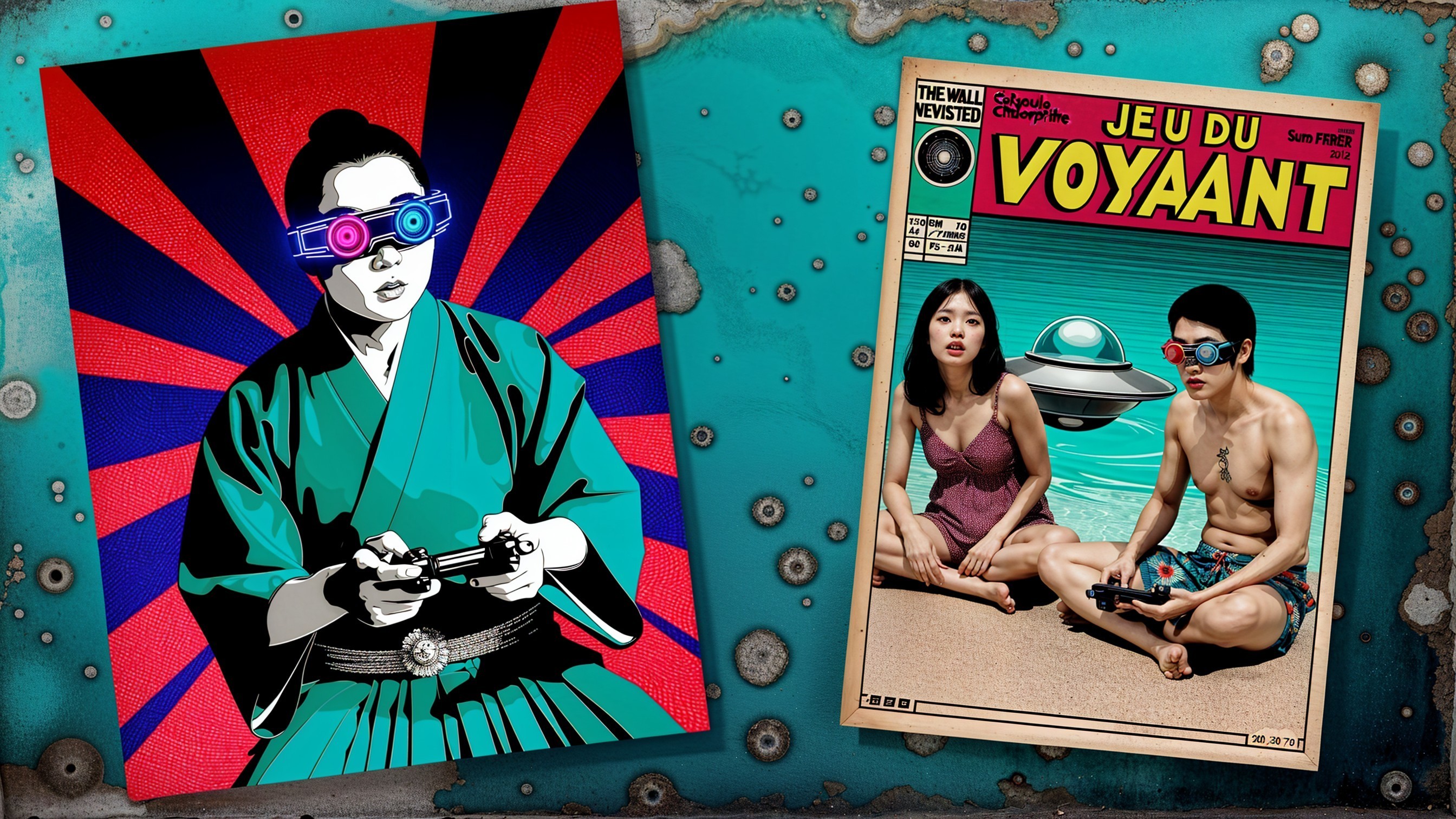 Vibrant Graphic Design with Kimono and Retro Magazine