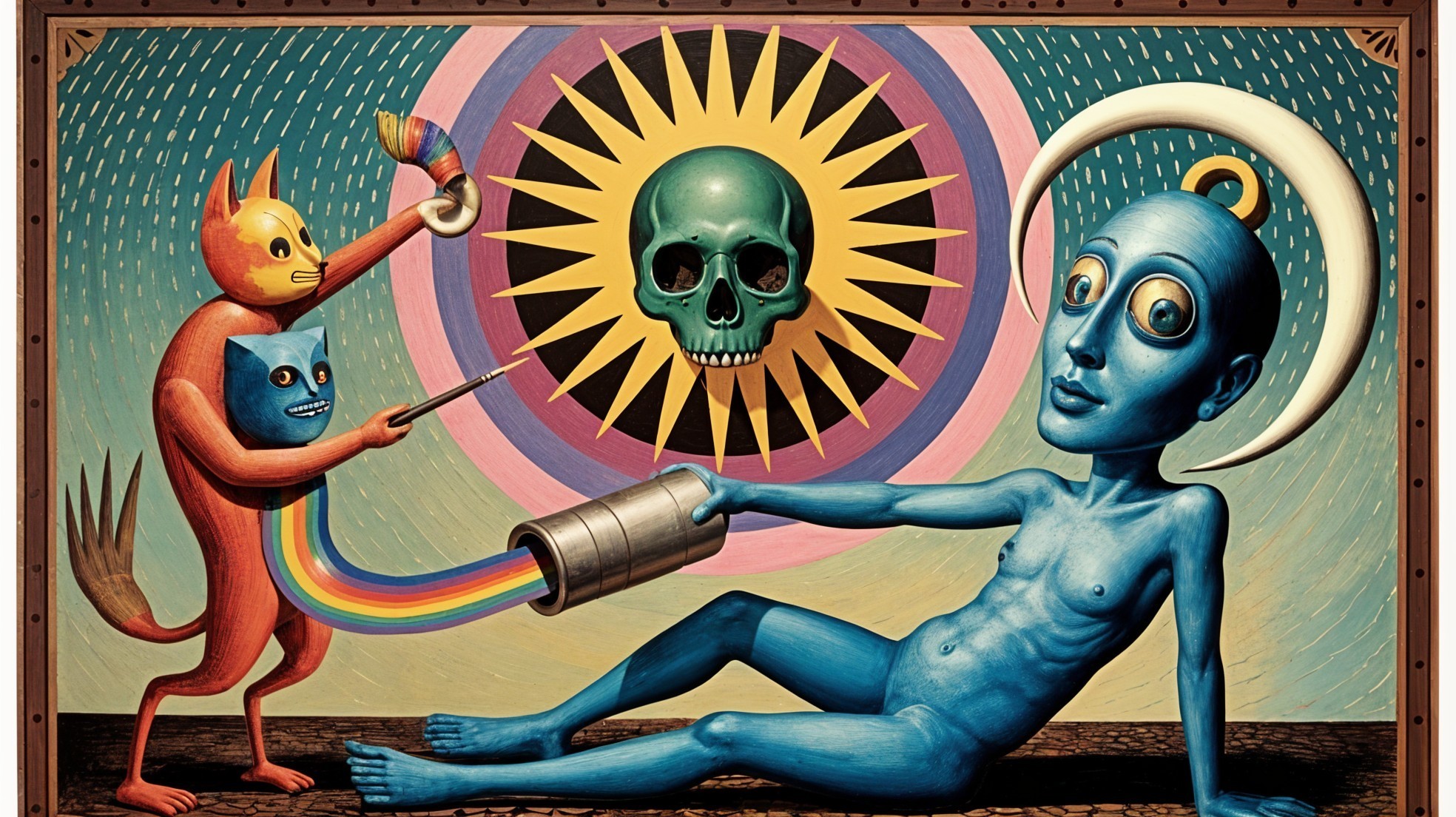 Surreal Artwork with Androgynous Figure and Creatures