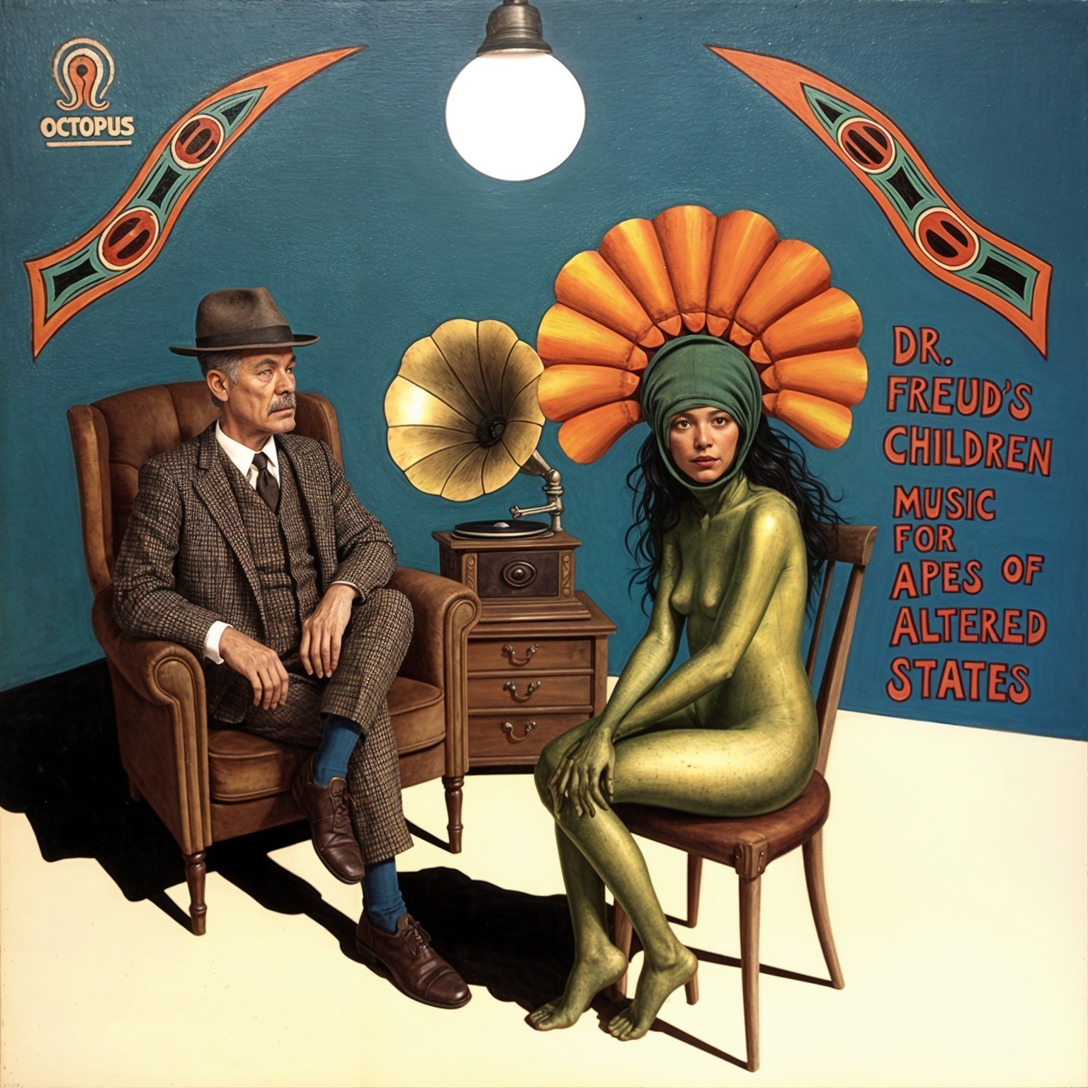 Vintage Artwork of Man and Woman with Gramophone