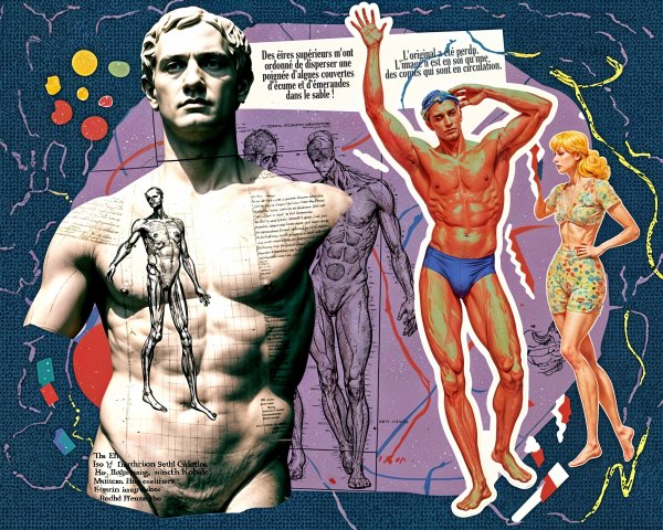 Collage of Male and Female Figures with Vibrant Background
