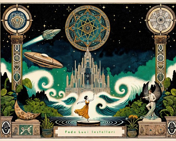 Fantastical Dance Amidst Ocean Waves and Celestial Elements