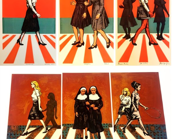Stylized Illustrations of Women in Contrasting Outfits