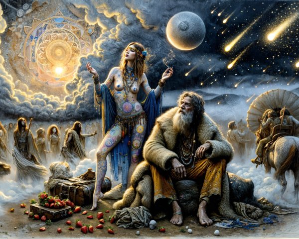 Fantastical Digital Painting of Night Sky and Figures