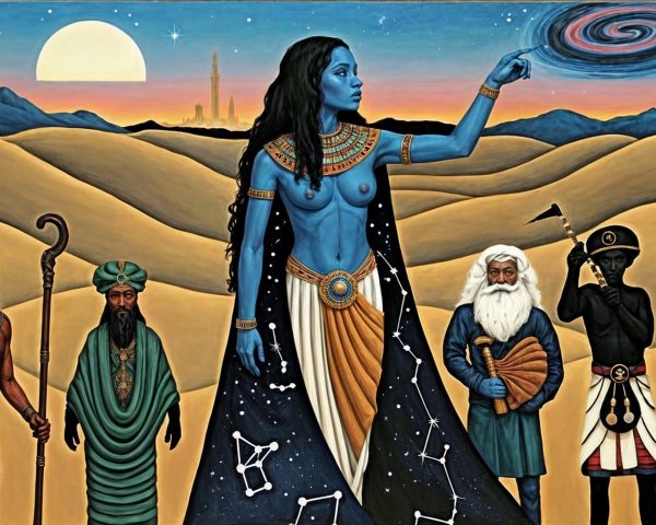 Mural of Blue-Skinned Woman Among Cultural Figures