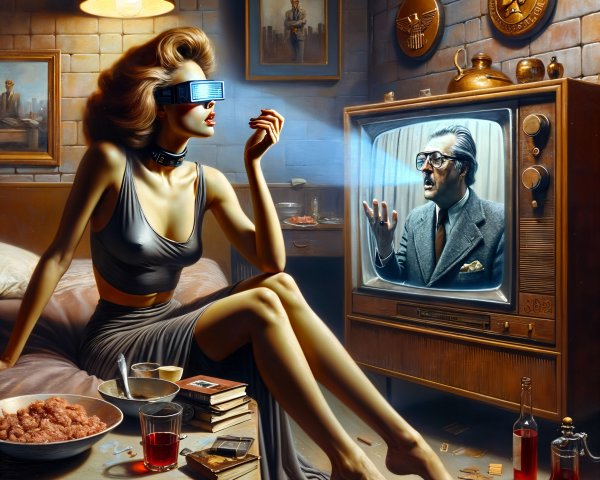 Retro Futurism Digital Art of Woman and TV Scene