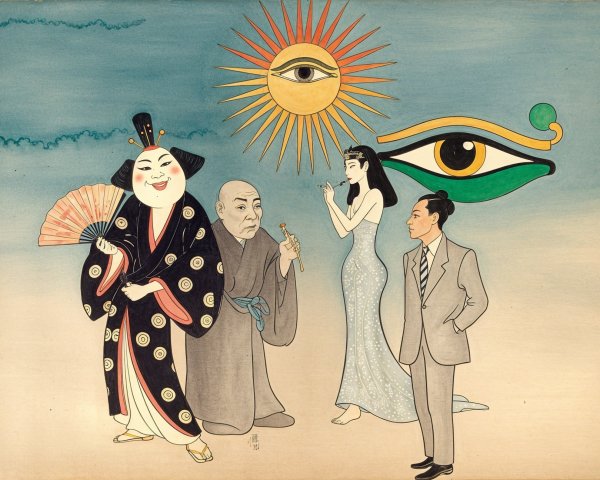 Four Characters in Stylized Background Illustration