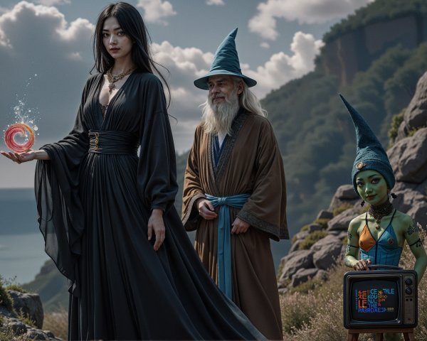 Sorceress and Wizard in a Mystical Fantasy Landscape