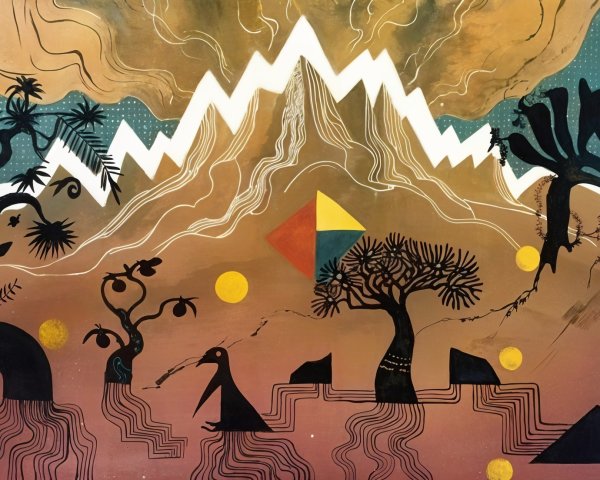 Stylized Abstract Landscape with Whimsical Elements