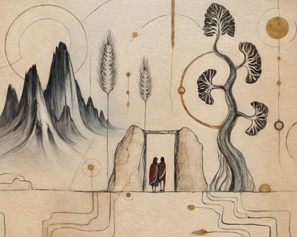 Abstract Landscape with Stone Archway and Figures