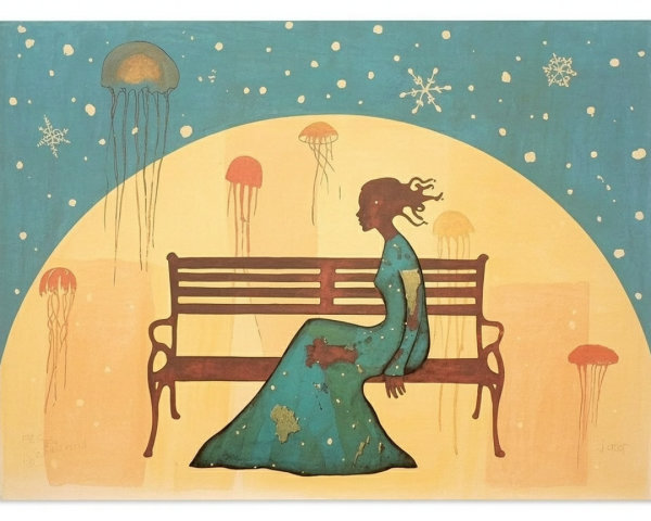 Silhouette of Woman in Dreamlike Colorful Scene