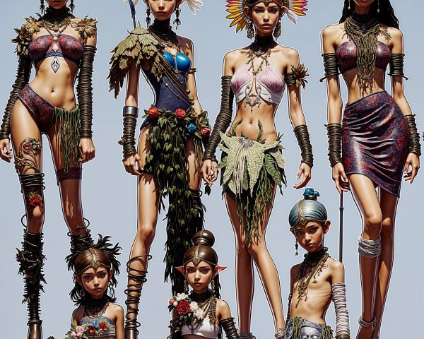 Elven Figures in Nature-Inspired Clothing Arrangement