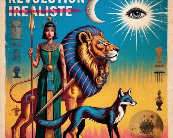 Vibrant Illustration of Egyptian Mythology and Surrealism