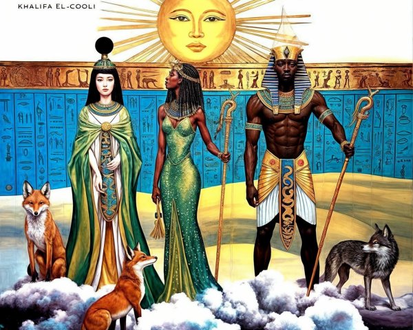 Regal Figures in Ancient Egyptian-Inspired Scene