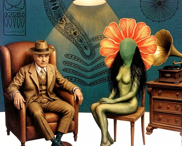 Surreal Composition with Vintage Armchair and Figures