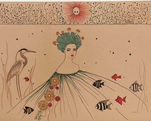 Whimsical Illustration of Serene Aquatic Figure