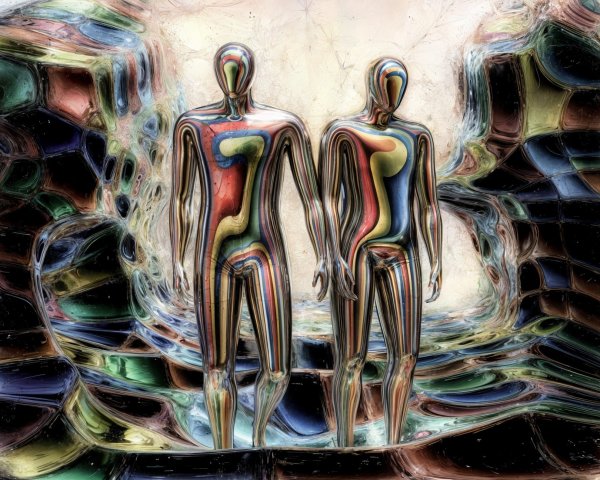 Abstract Human Figures in Colorful Surreal Setting