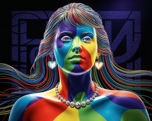 Portrait of a model with multicolored body paint