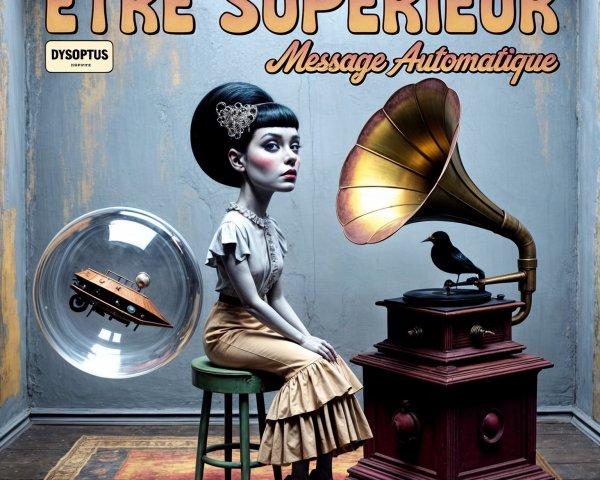Surreal Scene with Vintage Woman and UFO Elements